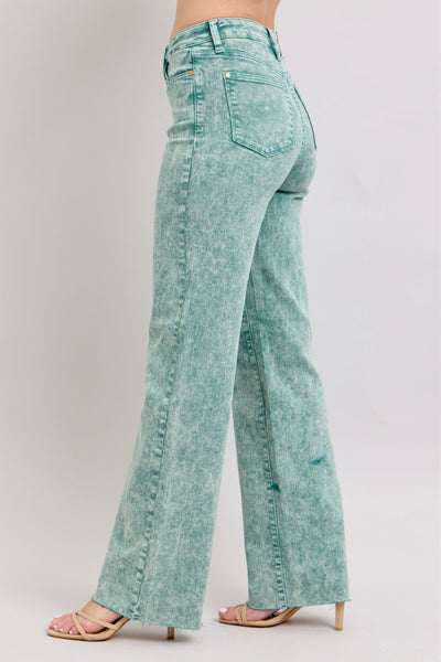 Judy Blue High Waist Garment Dyed Sea Green Dad Denim Jeans 88966-Jeans-Sunshine and Wine Boutique