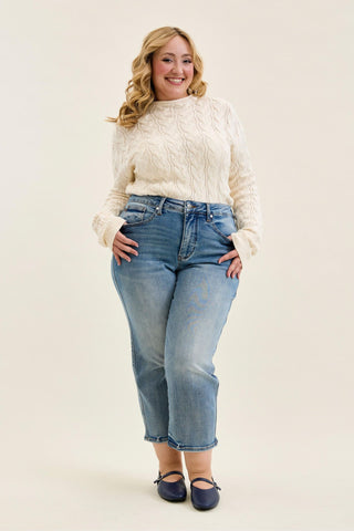 Judy Blue High Waist Tummy Control Peggy Ankle Straight Denim Jeans 881166 - Petite