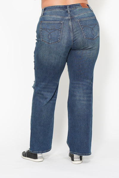 Judy Blue High Waist Knee Ripped Dad Denim 88680-Jeans-Sunshine and Wine Boutique