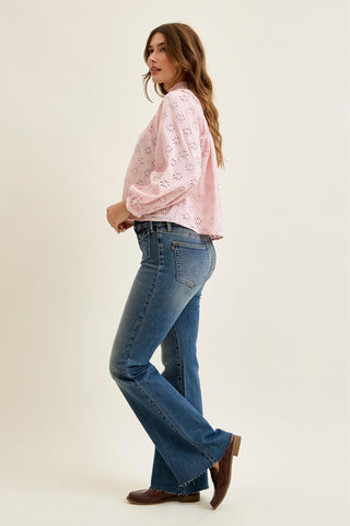 Judy Blue Mid Rise Front Flap Pocket Flare Denim Jeans 881113