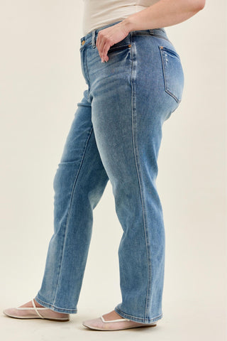 Judy Blue High Waist Tummy Control Contrast Wash Straight Denim Jeans 88794