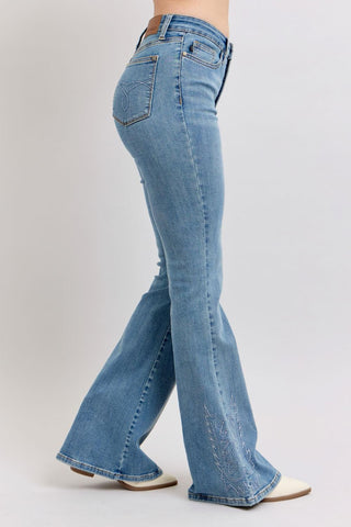 Judy Blue High Waist Western Embroidery Detail Flare Denim Jeans 88606