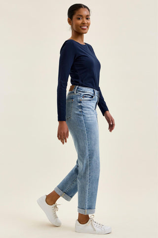 Judy Blue Mid Rise Billie Cuffed Boyfriend Denim Jeans 82753