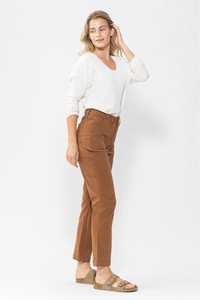 Judy Blue High Waist Brown Utility Slim Denim Jeans 88462-Jeans-Sunshine and Wine Boutique