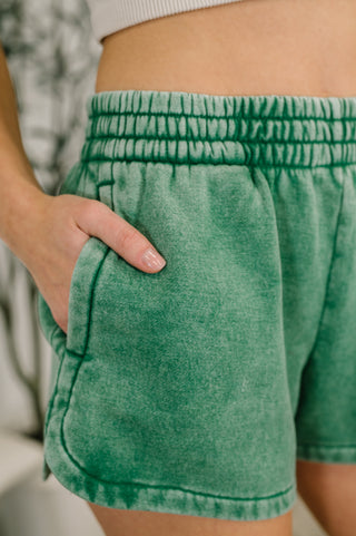 Zenana Daily Routine Mineral Wash Shorts in Forest