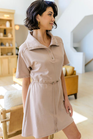 Very J Darla Button Up Collared Dress in Taupe