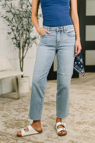 Judy Blue Dawn Mid Rise Ankle Straight w Bandana Loop - Exclusive