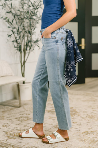 Judy Blue Dawn Mid Rise Ankle Straight w Bandana Loop - Exclusive