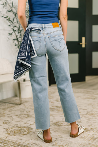 Judy Blue Dawn Mid Rise Ankle Straight w Bandana Loop - Exclusive