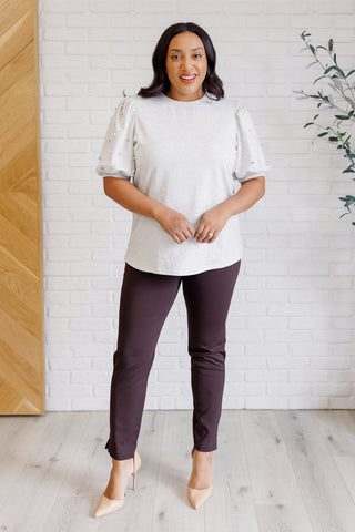 One Eleven North Diamonds and Pearls Puff Sleeve Top in Light Grey
