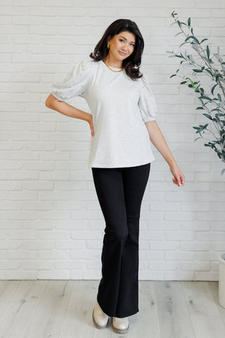 One Eleven North Diamonds and Pearls Puff Sleeve Top in Light Grey
