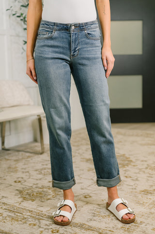 Judy Blue Doris Mid Rise Boyfriend with Adjustable Back Tab + Hollywood WB - Exclusive