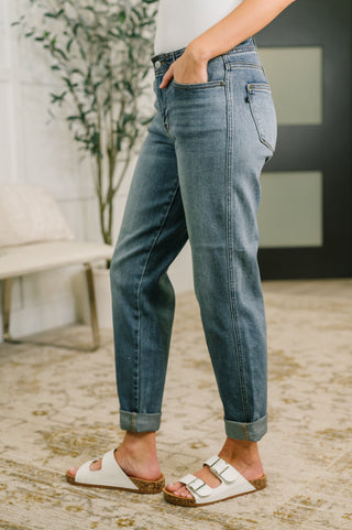 Judy Blue Doris Mid Rise Boyfriend with Adjustable Back Tab + Hollywood WB - Exclusive
