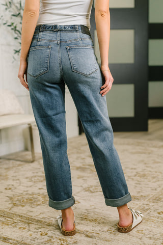 Judy Blue Doris Mid Rise Boyfriend with Adjustable Back Tab + Hollywood WB - Exclusive