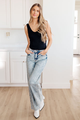 Judy Blue Dory High Waist Mineral Wash Raw Hem Wide Leg Jeans - Exclusive