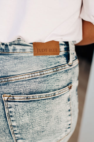 Judy Blue Dory High Waist Mineral Wash Raw Hem Wide Leg Jeans - Exclusive