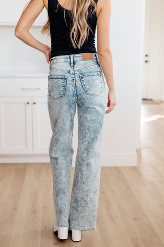 Judy Blue Dory High Waist Mineral Wash Raw Hem Wide Leg Jeans - Exclusive