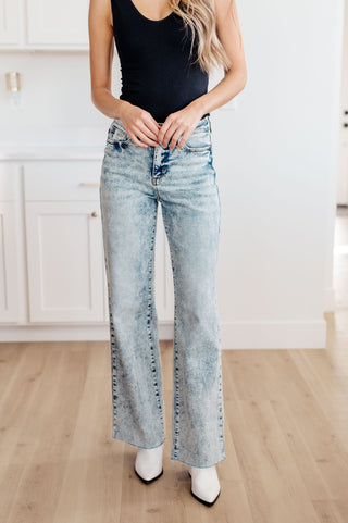 Judy Blue Dory High Waist Mineral Wash Raw Hem Wide Leg Jeans - Exclusive