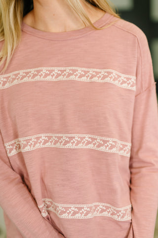 In Loom Down to Every Detail Drop Shoulder Long Sleeve in Dusty Rose