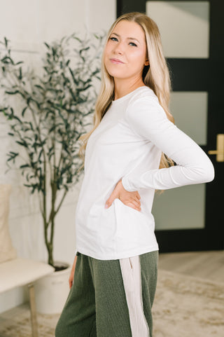 Zenana Down to the Basics Long Sleeve Top in White