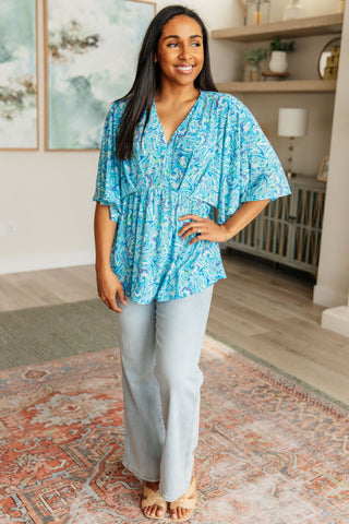 Dear Scarlett Dreamer Peplum Top in Blue and Teal Paisley