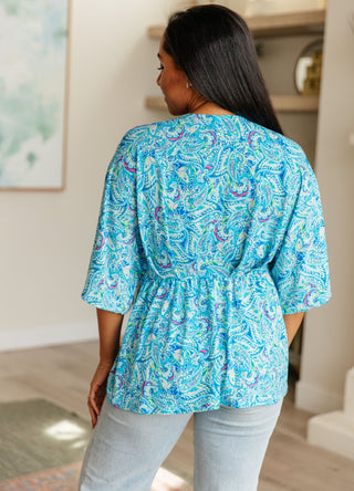 Dear Scarlett Dreamer Peplum Top in Blue and Teal Paisley