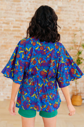 Dear Scarlett Dreamer Peplum Top in Royal and Red Abstract
