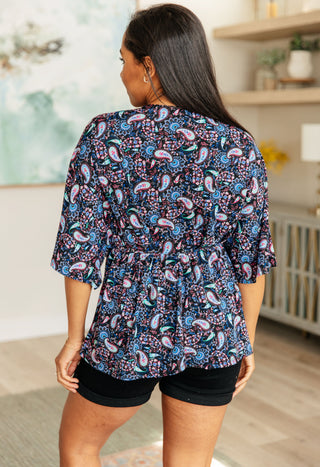 Dear Scarlett Dreamer Top in Black and Periwinkle Paisley