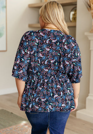 Dear Scarlett Dreamer Top in Black and Periwinkle Paisley