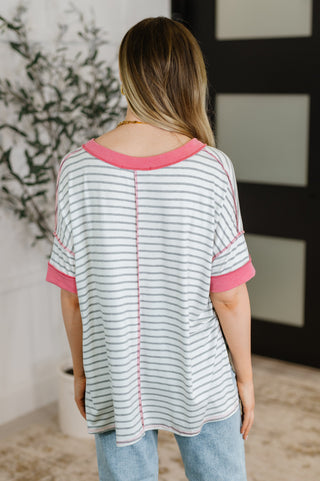 Haptics Dressed to Chill V-Neck Top in Heather/Grey/Ivory/Pink
