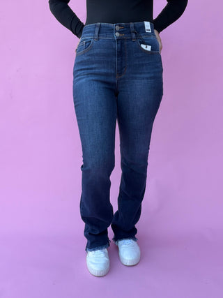 Judy Blue High Waist Double Button Frayed Hem Bootcut Denim Jeans 82568