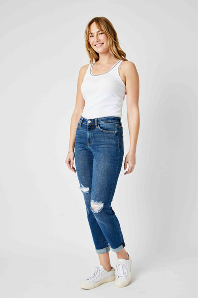 Judy Blue Mid Rise Destroy Slim Denim 82607-Jeans-Sunshine and Wine Boutique