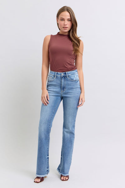 Judy Blue High Waist Fray Hem Bootcut Denim Jeans 82486-Jeans-Sunshine and Wine Boutique