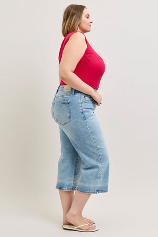 Judy Blue Mid Rise Wide Leg Crop Denim Jeans 881106