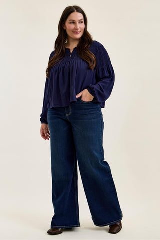 Judy Blue High Waist Lux Dark Twighlight Retro Wide Leg Denim Jeans 82748
