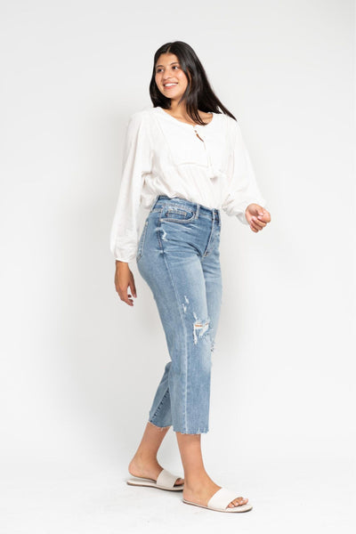 Judy Blue High Waist Destroy Wide Leg Crop Denim 82256-Jeans-Sunshine and Wine Boutique