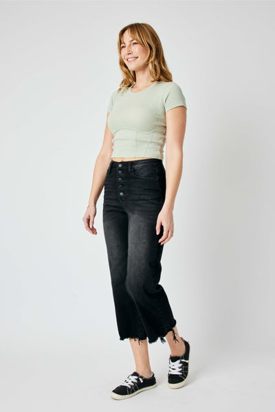 Judy Blue High Waist Destroy Raw Hem Wide Leg Denim 88829-Jeans-Sunshine and Wine Boutique