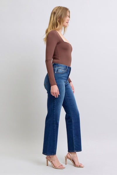 Judy Blue Mid Rise Side Seam Detail Straight Denim Jeans 82629-Jeans-Sunshine and Wine Boutique