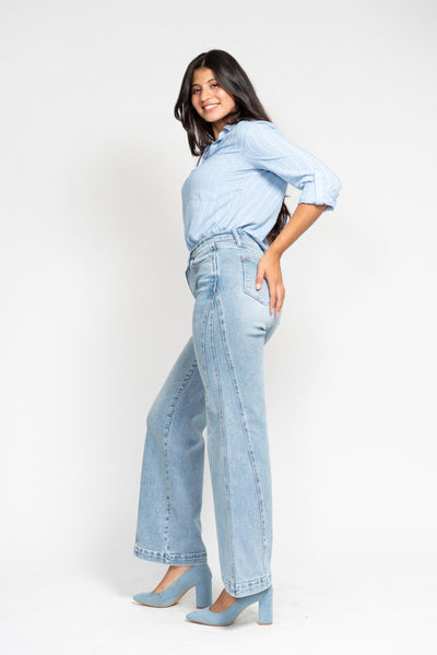 Judy Blue High Waist Side Seam Insert Detail Retro Wide Leg Denim 88766-Jeans-Sunshine and Wine Boutique