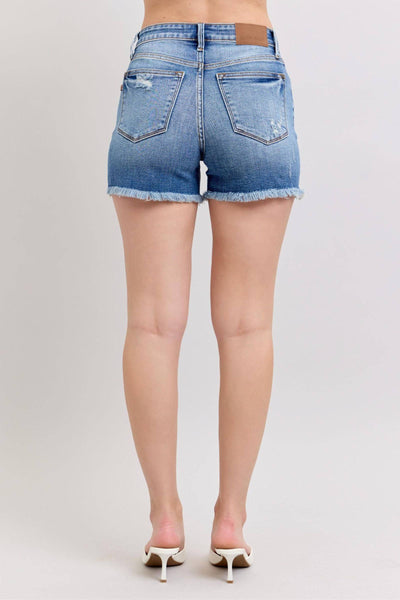Judy Blue High Waist Vintage Wash Fray Hem Denim Short 152102-Shorts-Sunshine and Wine Boutique