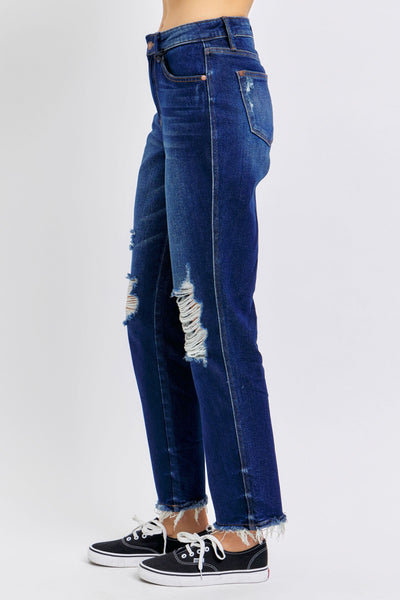 Judy Blue High Waist Rigid Magic Heavy Destroy Straight Jeans 88819-Jeans-Sunshine and Wine Boutique