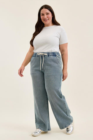 Judy Blue High Waist Aged Stone Knit Wilhelmina Baggy Denim Jeans 881127