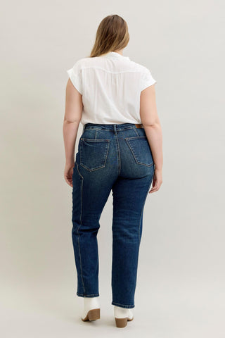 Judy Blue Mid Rise Western Seam Detail Straight Denim Jeans 881039