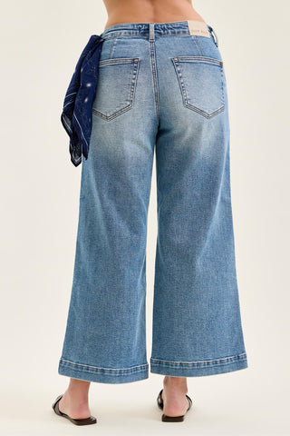 Judy Blue Mid Rise Back Dart & Bandana Loop Ankle Wide Leg Denim Jeans 881142