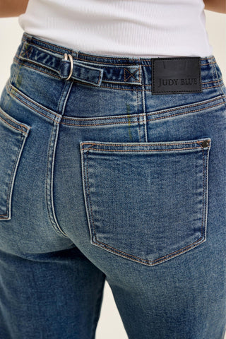 Judy Blue Mid Rise Adjustable Back Tab Hollywood Waist Boyfriend Denim Jeans 82731