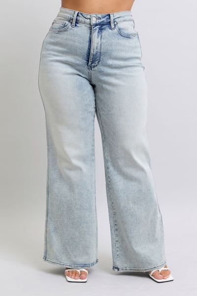 Judy Blue High Waist Tummy Control Retro Wide Leg Denim Jeans 88867-Jeans-Sunshine and Wine Boutique