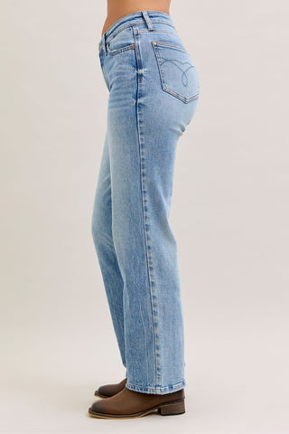 Judy Blue Mid Rise Rigid Magic Destroy Straight Denim Jeans 881060