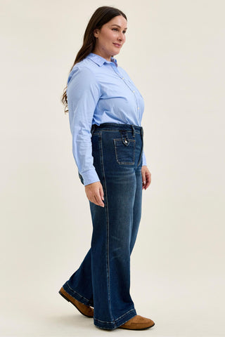 Judy Blue High Waist Fade Indigo Retro Wide Leg Denim Jeans 881159