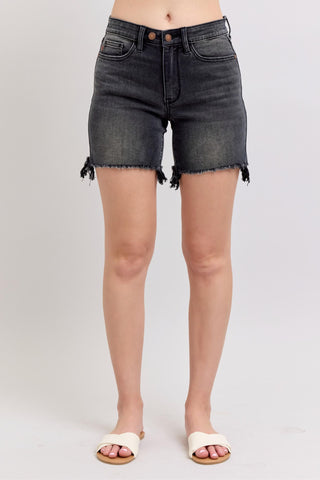 Judy Blue High Waist Black Cut Off Dad Denim Short 15286