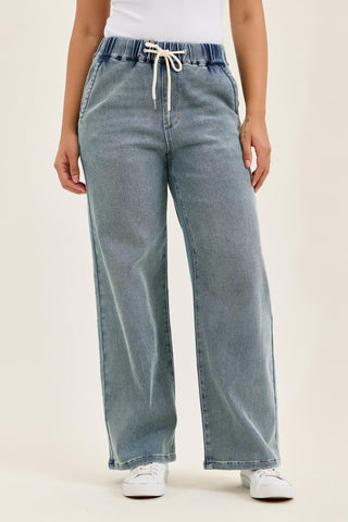 Judy Blue High Waist Aged Stone Knit Wilhelmina Baggy Denim Jeans 881127